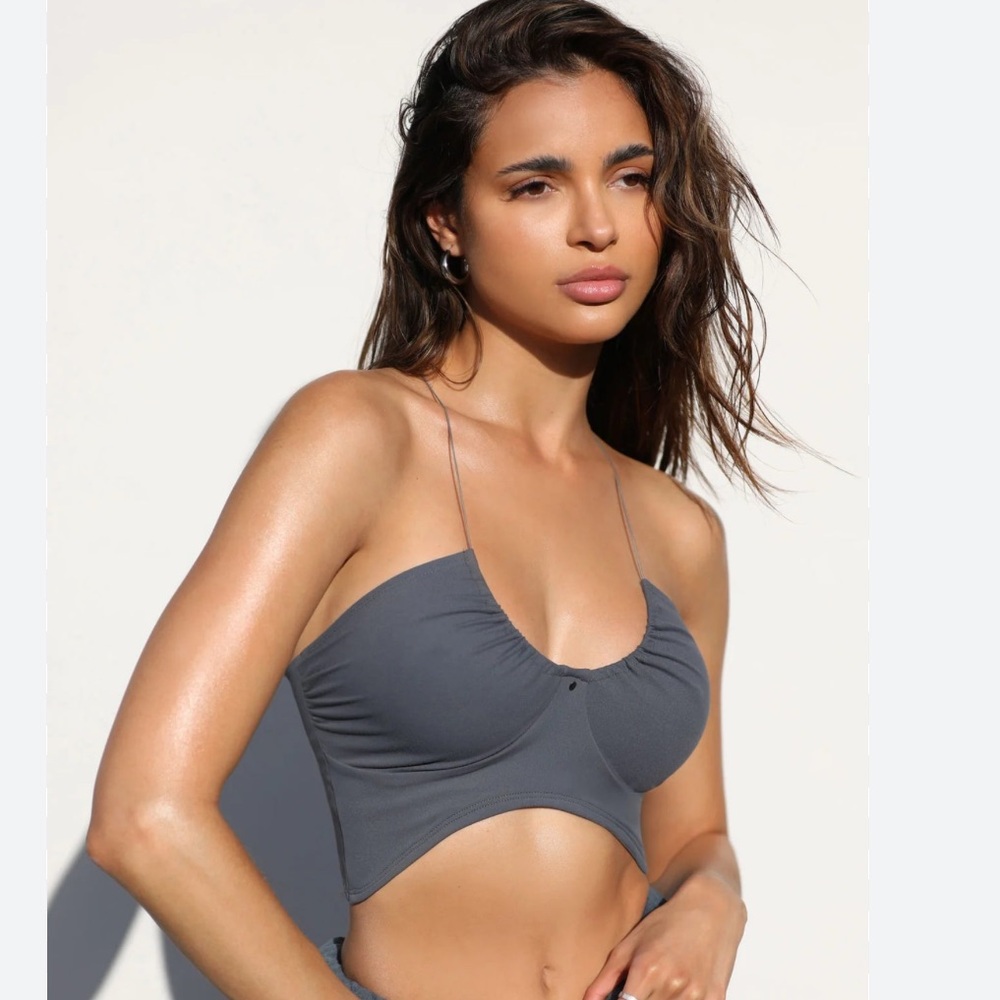 Joah Brown Sueded Navy Curve Scrunch Tank XS/S NWT